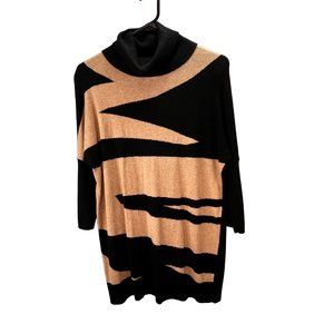 Chicos Tunic Sweater size 0 US S 4 Black Tan Turtleneck Abstract